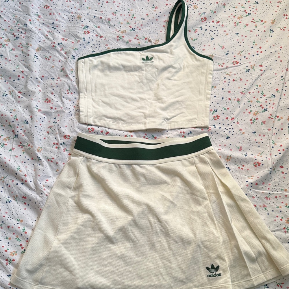Adidas Cream and Green One-Shoulder Set